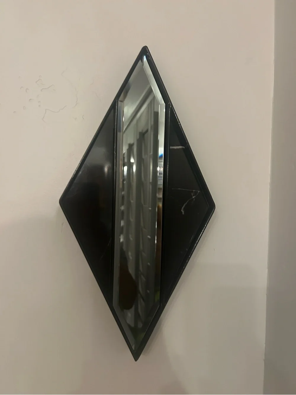 Vintage Diamond -Shaped Black Wall Mirror with granite veining